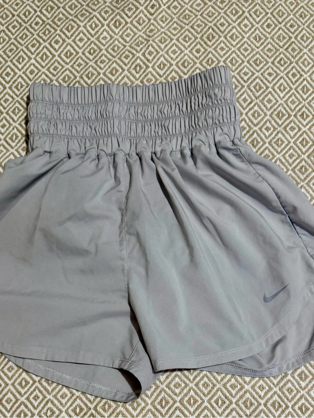 Nike Women's Light Gray Smocked-Waist Athletic Shorts